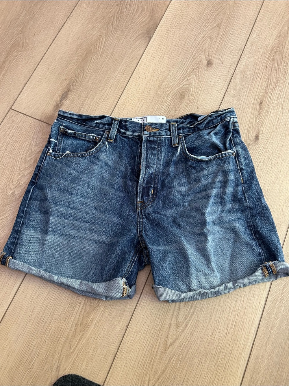 AYR Indigo Rolled-Hem Denim Shorts